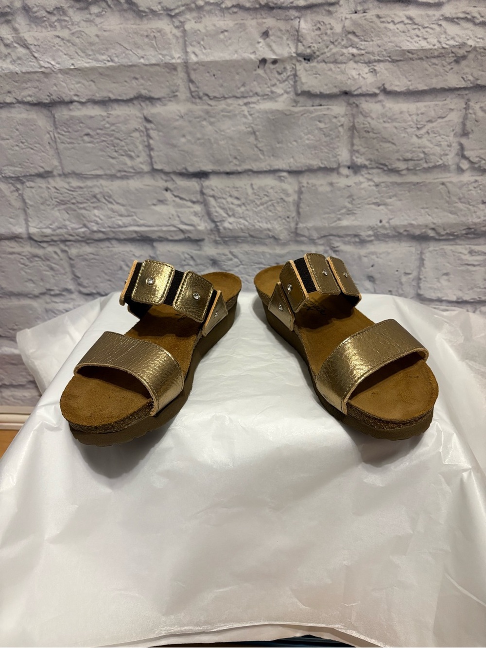 NAOT Ashley Metallic Gold Slide Sandals Women Size 36 EU 5 US
